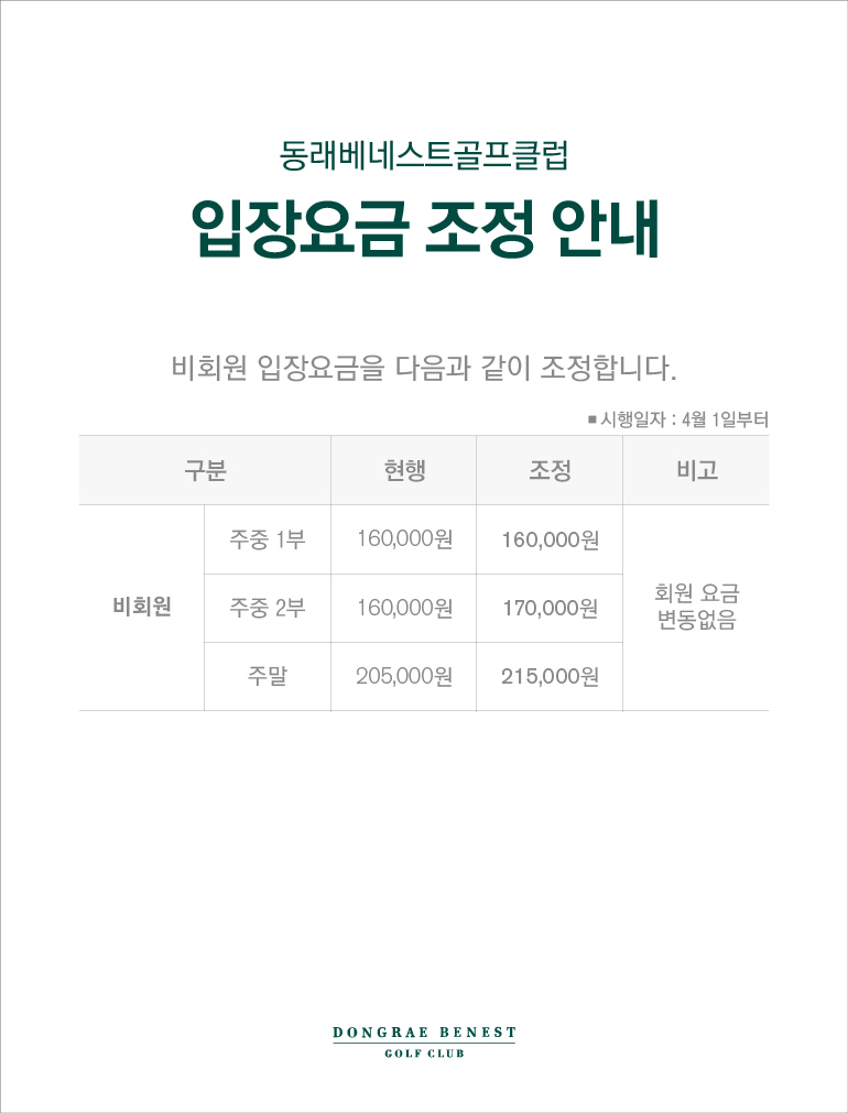 입장요금 조정 안내